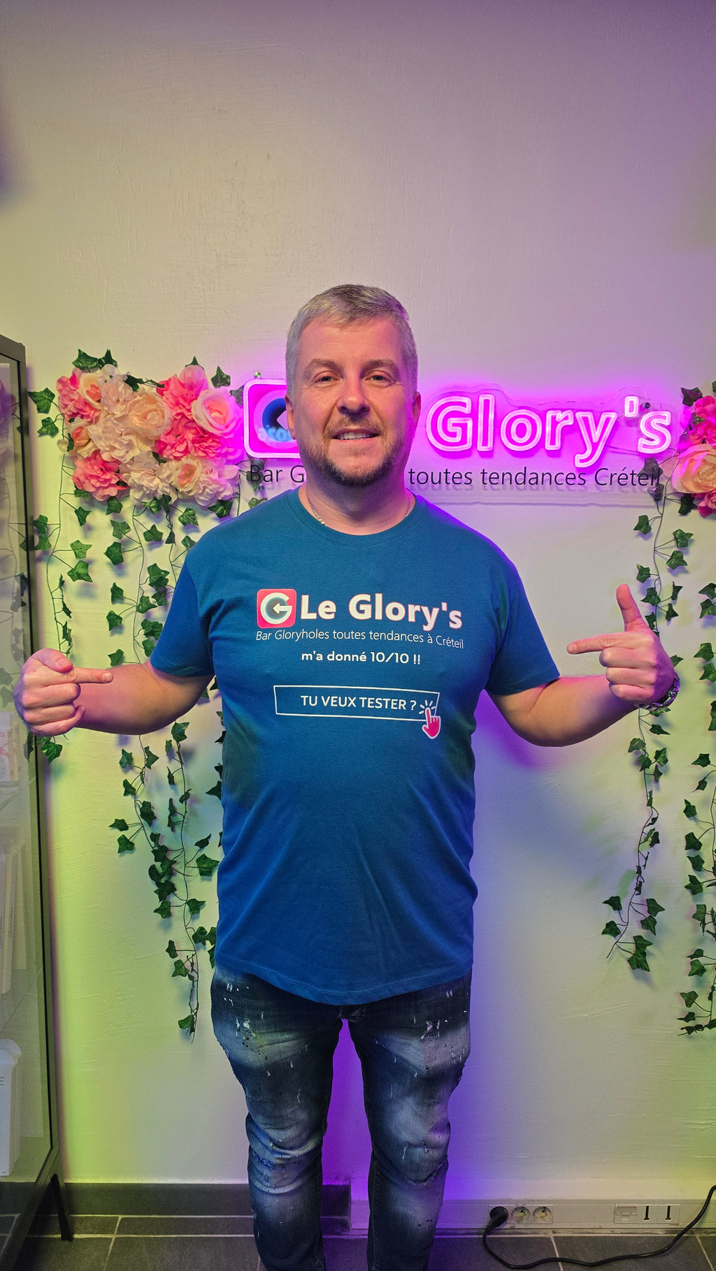 T-shirt du Glory's, "TU VEUX TESTER", bleu ou noir et à manches courtes