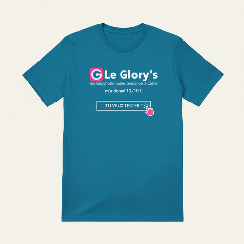 T-shirt du Glory's, "TU VEUX TESTER", bleu ou noir et à manches courtes