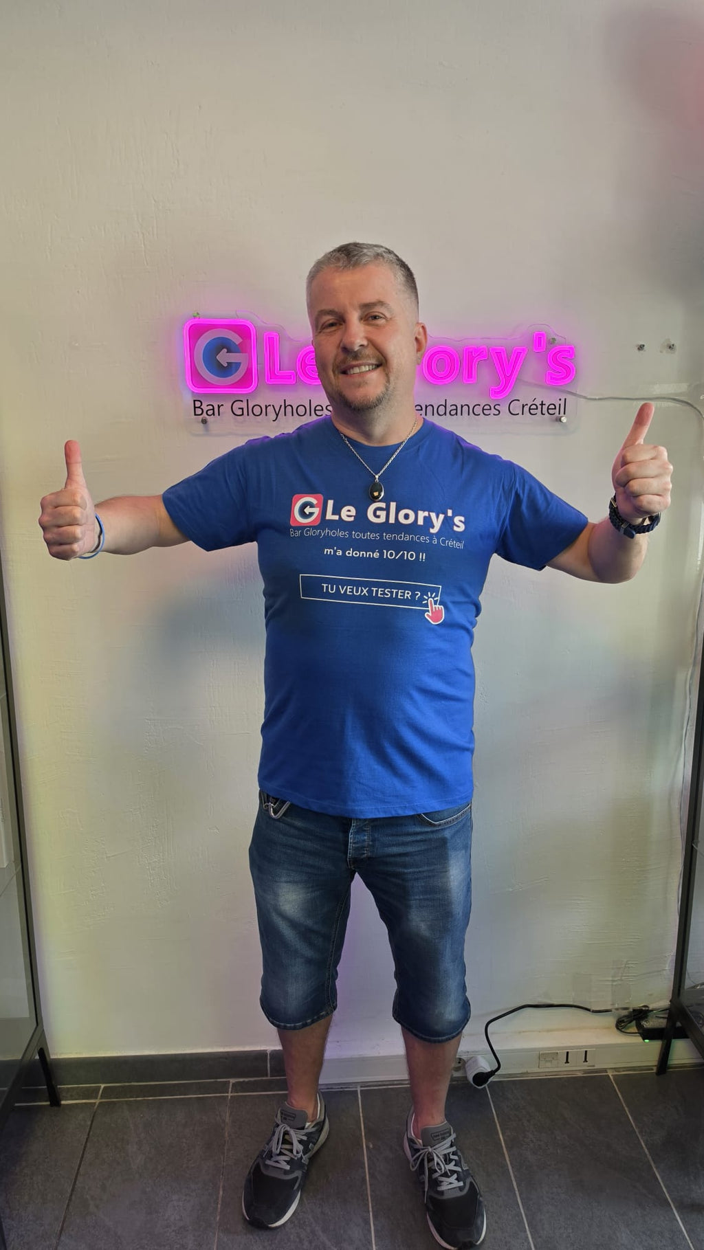 T-shirt du Glory's, "TU VEUX TESTER", bleu ou noir et à manches courtes